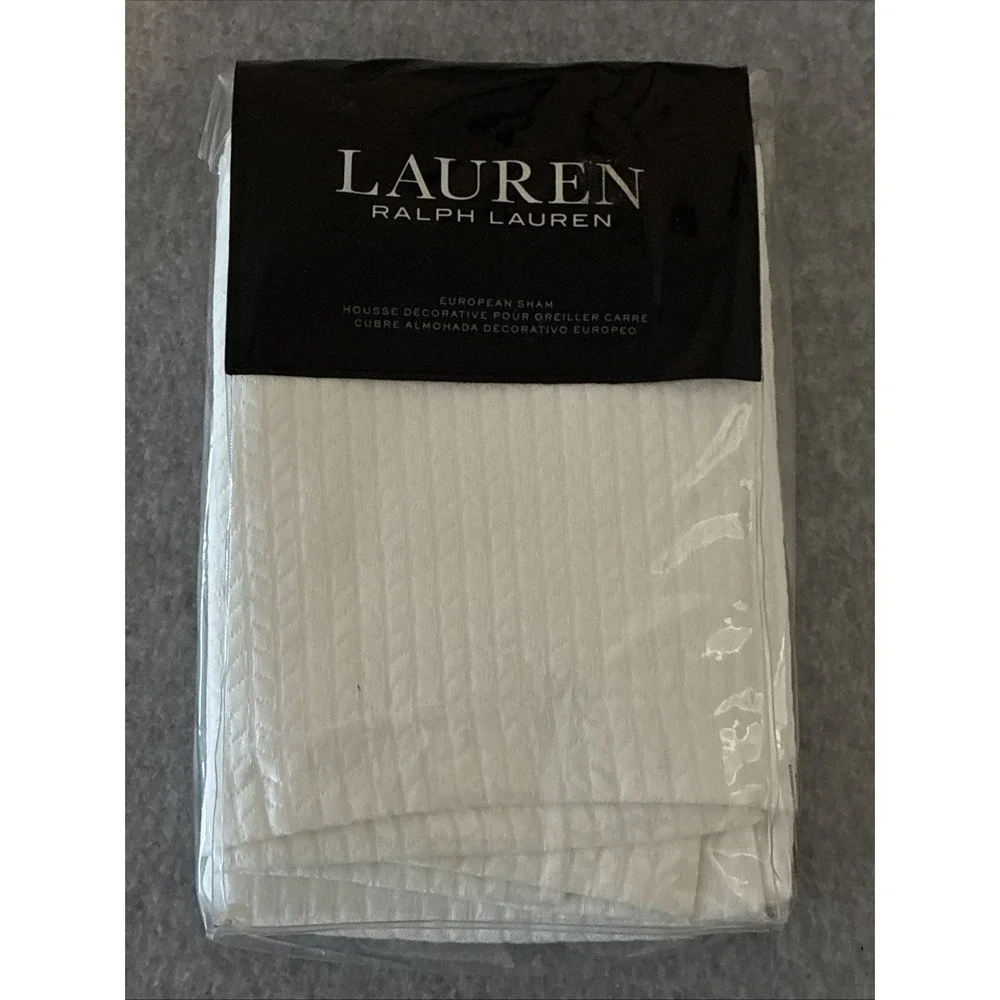 NEW Lauren Ralph Lauren Herringbone Euro Sham 26x26 White Pillow Cover
